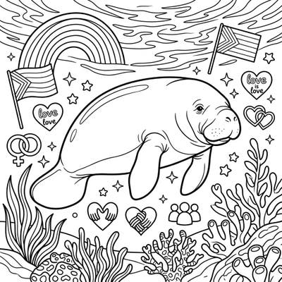 Dive into a world of tranquility and celebration with this unique Manatee Resting Pride Month coloring page. It's a wonderful way to honor love and diversity while enjoying the calming art of coloring.