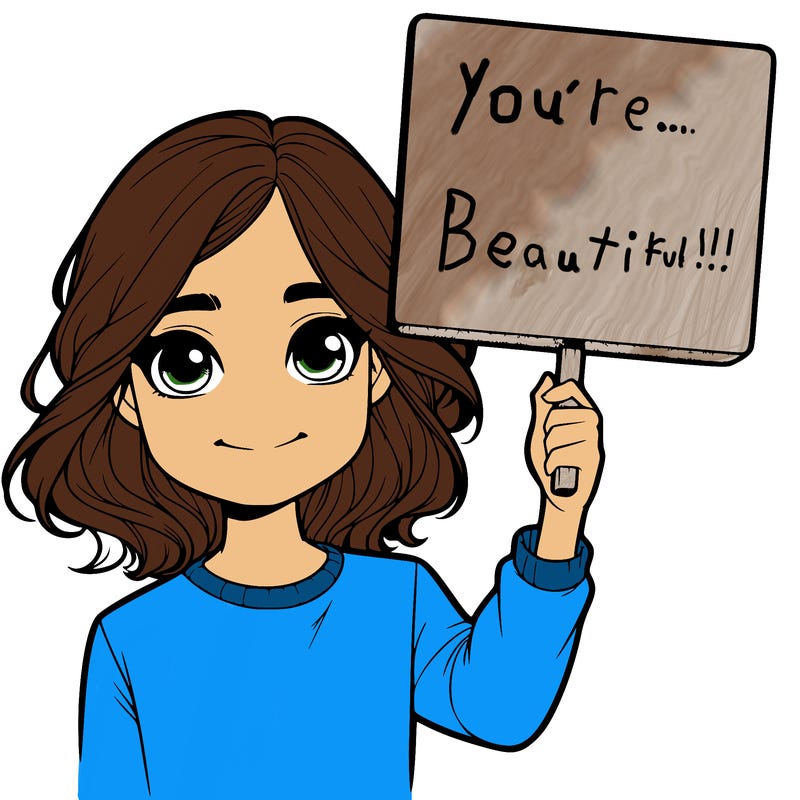 realistic girl holding up a sign