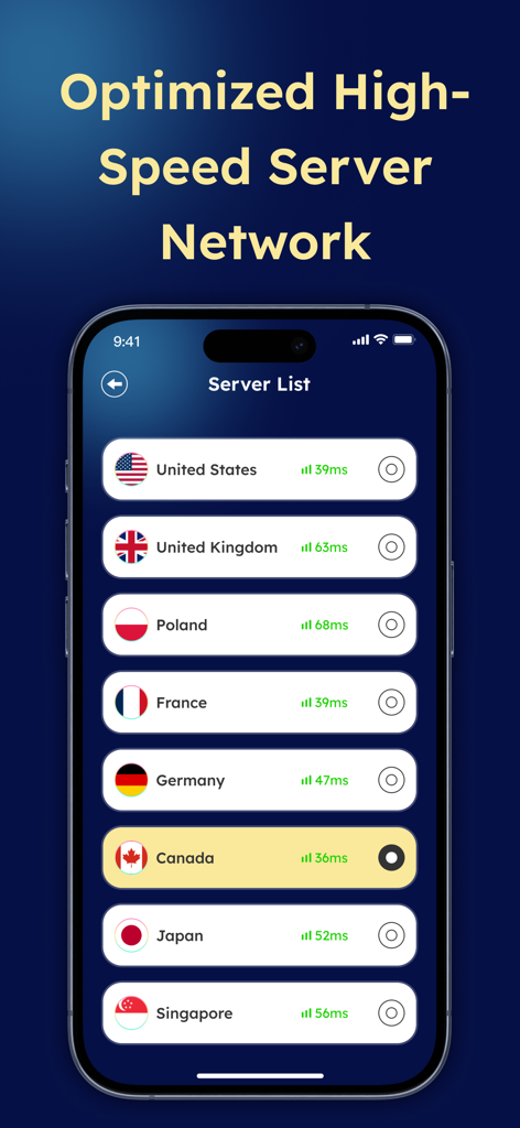 VPN - Rabbit Turbo VPN Proxy - Elenco dei server di Rabbit Turbo VPN che mostra connessioni ottimizzate ad alta velocità per più paesi