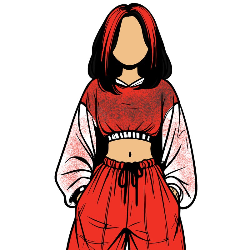 realistic girl faceless with baggy pants and a crop top