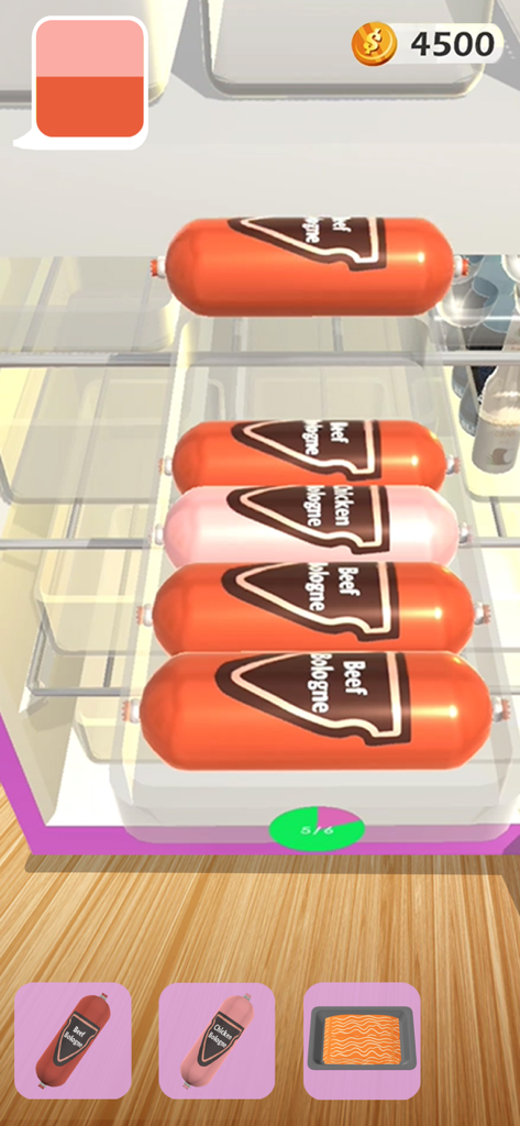 Sorting sausages onto a shelf in the Fridge Organizing mobile game