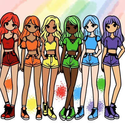 a group of girls wearing crop tops and shorts