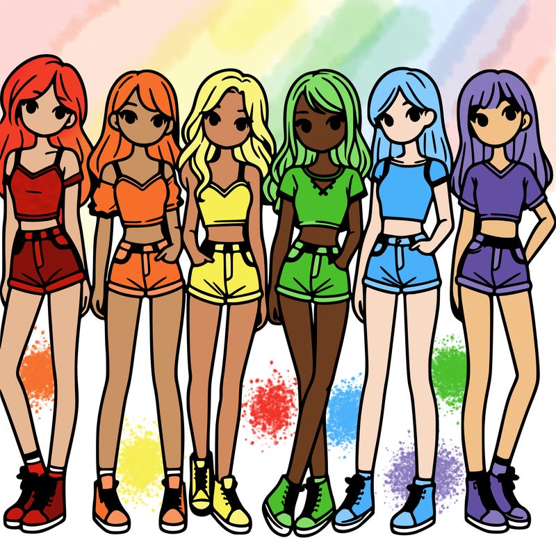 a group of girls wearing crop tops and shorts