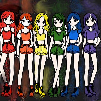 a group of girls wearing crop tops and shorts