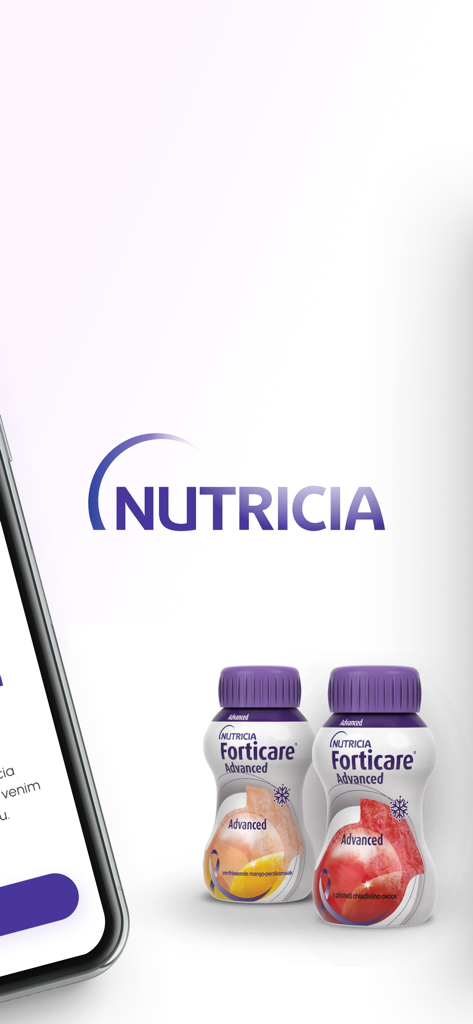 Logo Nutricia et bouteilles de nutrition clinique avancée Forticare