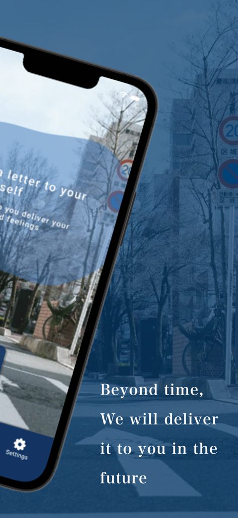 Letter to your future - Smartphone mostrando la interfaz de la aplicación Carta a tu futuro con un mensaje sobre la entrega de cartas al futuro