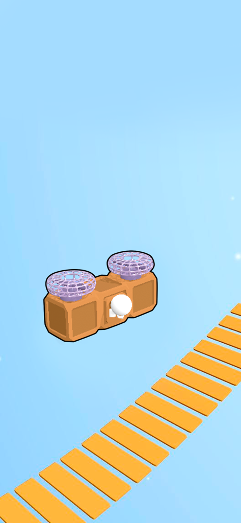 Ride Master: Car Builder Game - Un vehículo construido a medida con hélices volando sobre una pista de obstáculos naranja en el juego Ride Master.