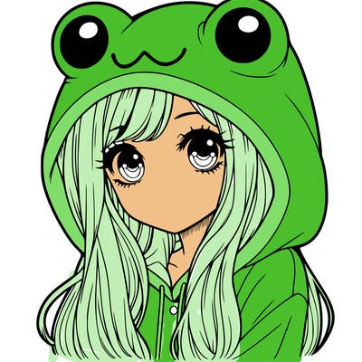a pretty girl wearing a frog hoodie portrait with long hair