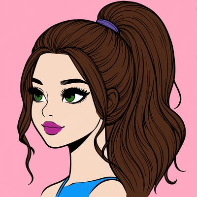 realistic girl with a high ponytail