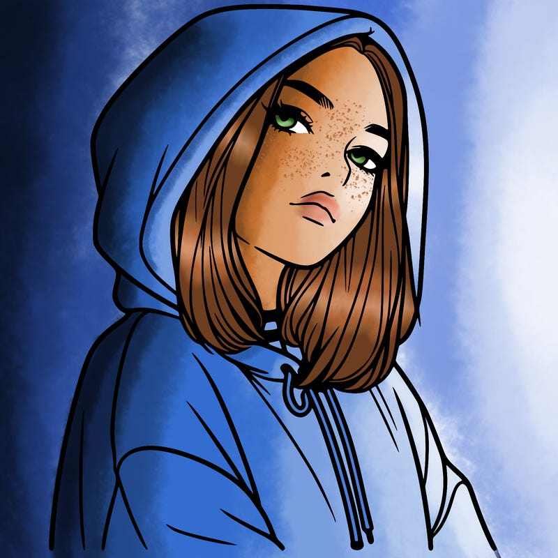 a realistic girl in a hoodie