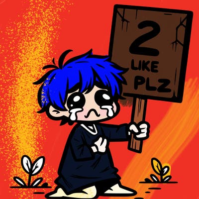 small poor toddler crying with sign that says 2 like plz