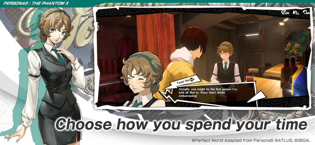 P5X | Persona5: The Phantom X - Gameplay de simulation sociale dans Persona 5 The Phantom X présentant une scène de dialogue entre personnages