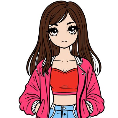 girl with long hair a crop top and a jacket