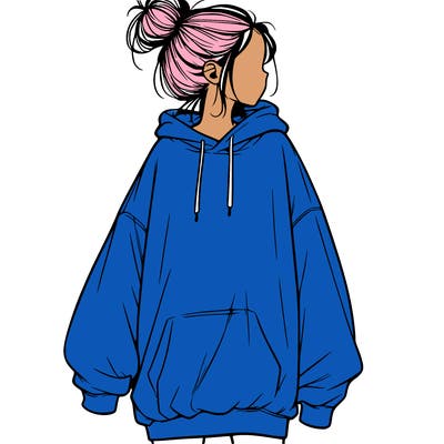realistic girl with a oversized sweatshirt on and a bun