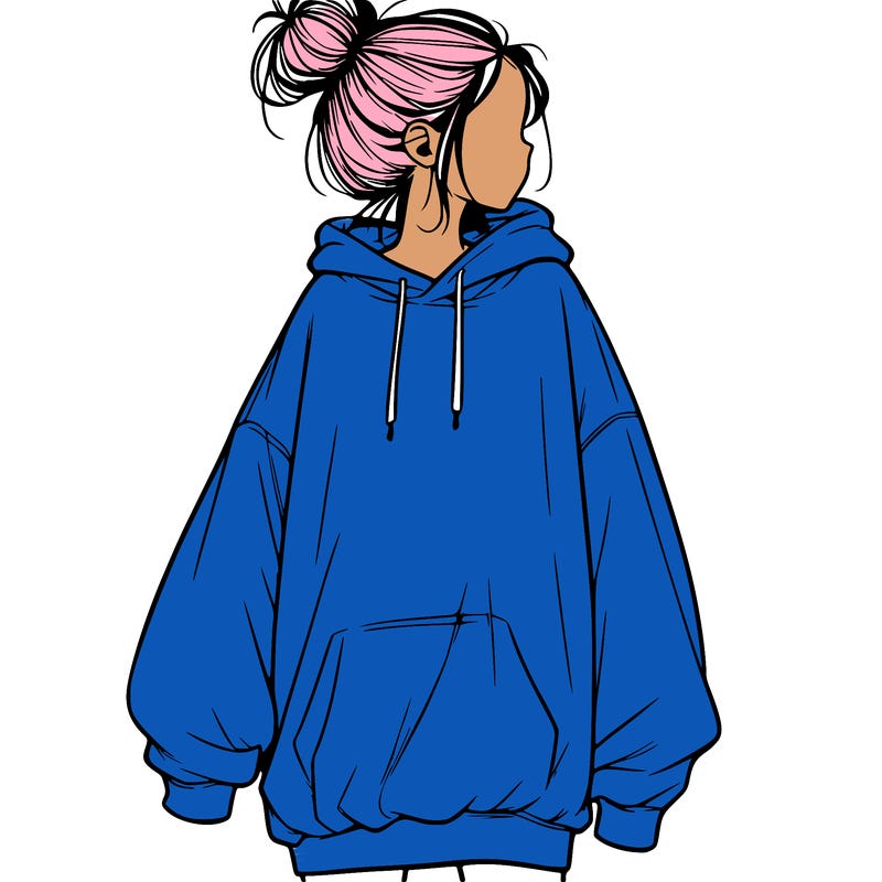 realistic girl with a oversized sweatshirt on and a bun
