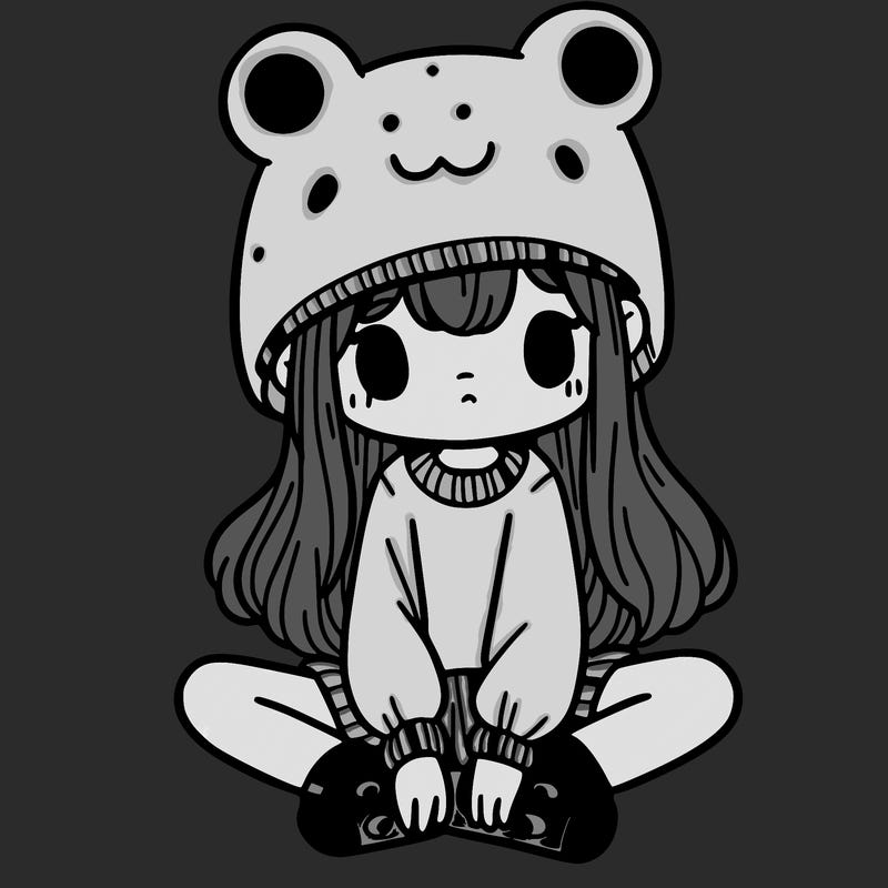 a girl wearing a frog hat and some frog socks