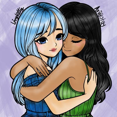 realistic girls hugging