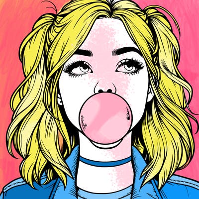 realististic girl blowing bubble -gum