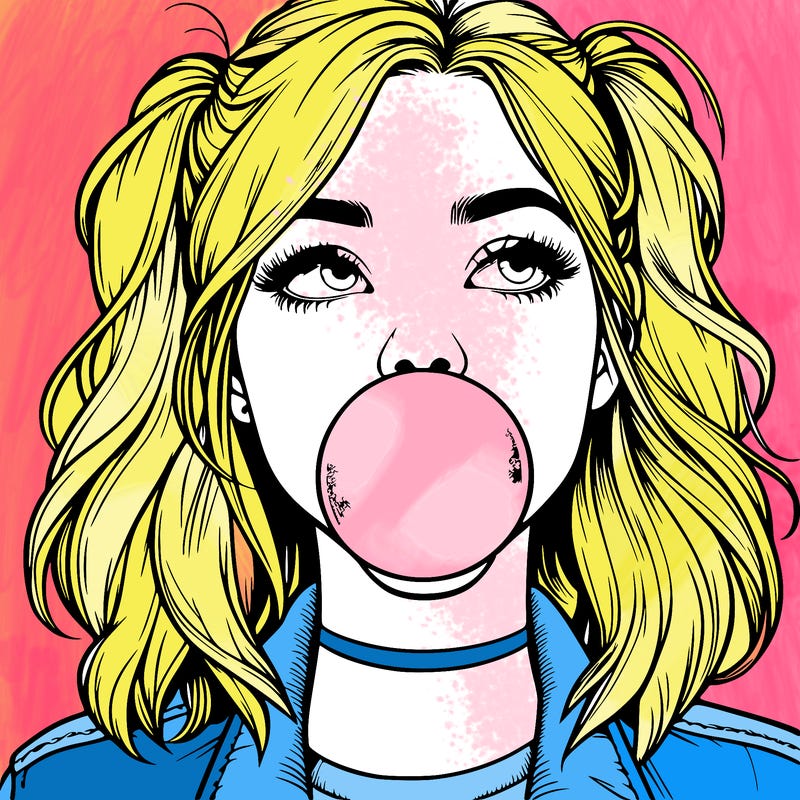 realististic girl blowing bubble -gum