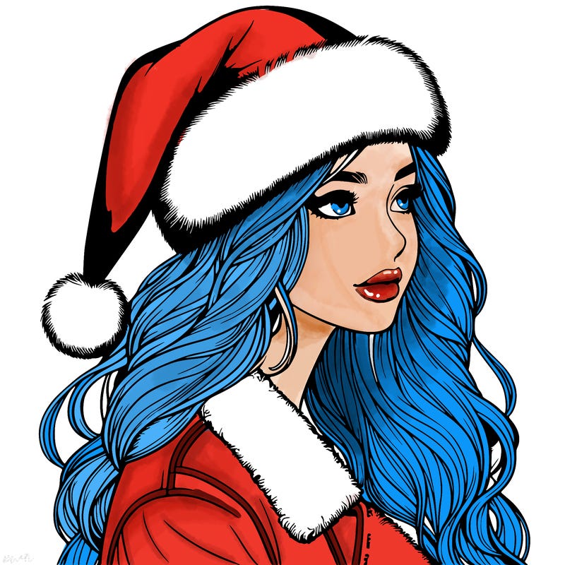 realistic girl in santa hat