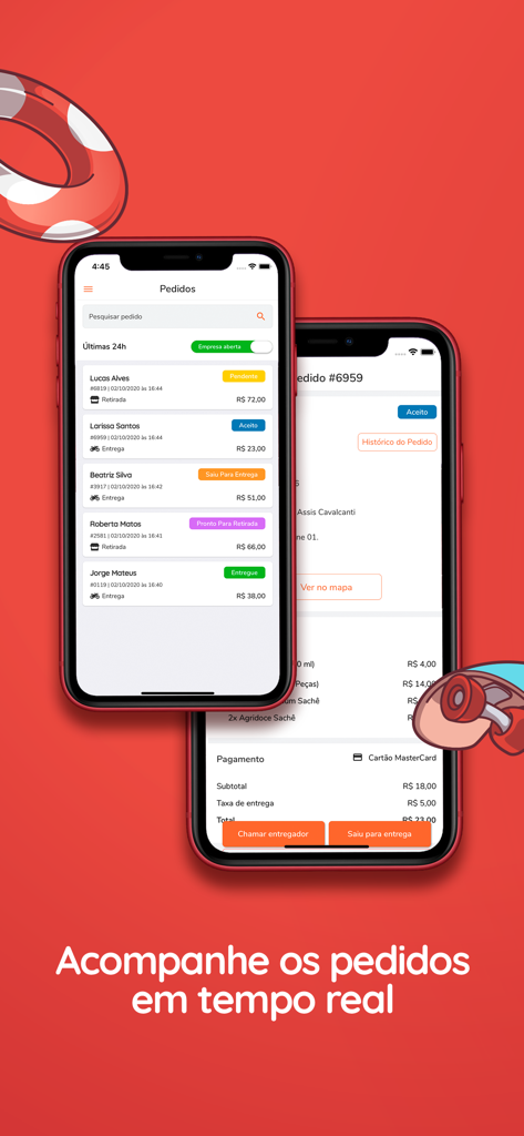 Gerente de Pedidos pede.ai App-Oberfläche zur Verfolgung und Verwaltung von Restaurant-Lieferbestellungen in Echtzeit.