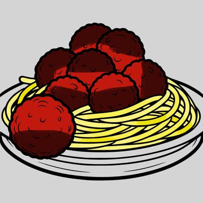 a plate of spaghetti with meatballs.