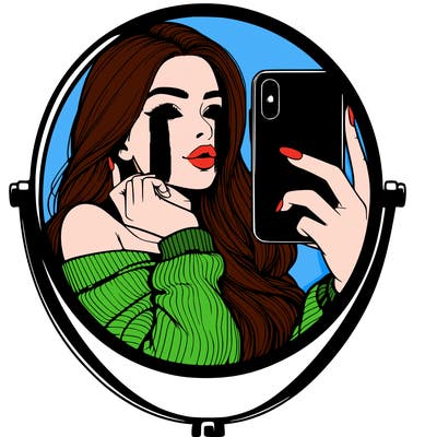 realistic girl taking mirror selfie beautiful