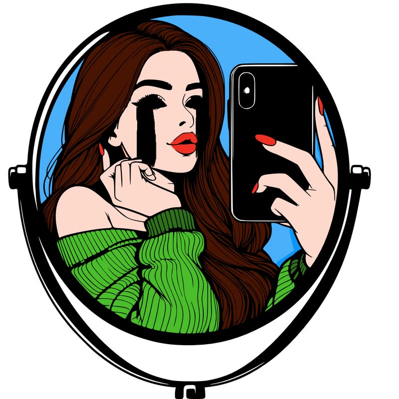 realistic girl taking mirror selfie beautiful