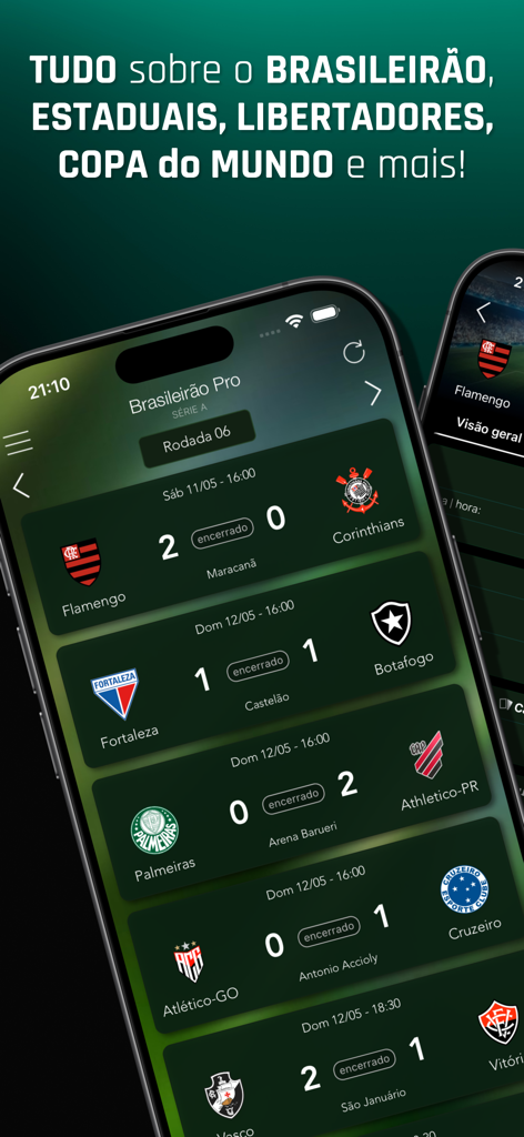 Interfaccia dell'app mobile che mostra risultati e punteggi delle partite di calcio per il campionato brasiliano
