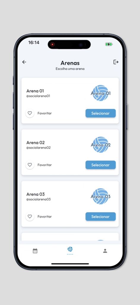 Recplay - Recplay mobile app interface showing a list of sports arenas for selection.