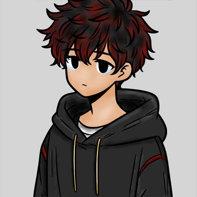 a teenage boy with messy and fluffy hair and a oversized hoodie on
