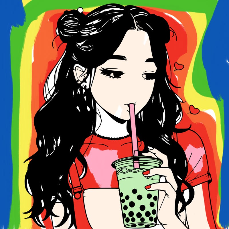 aesthetic realistic girl with boba