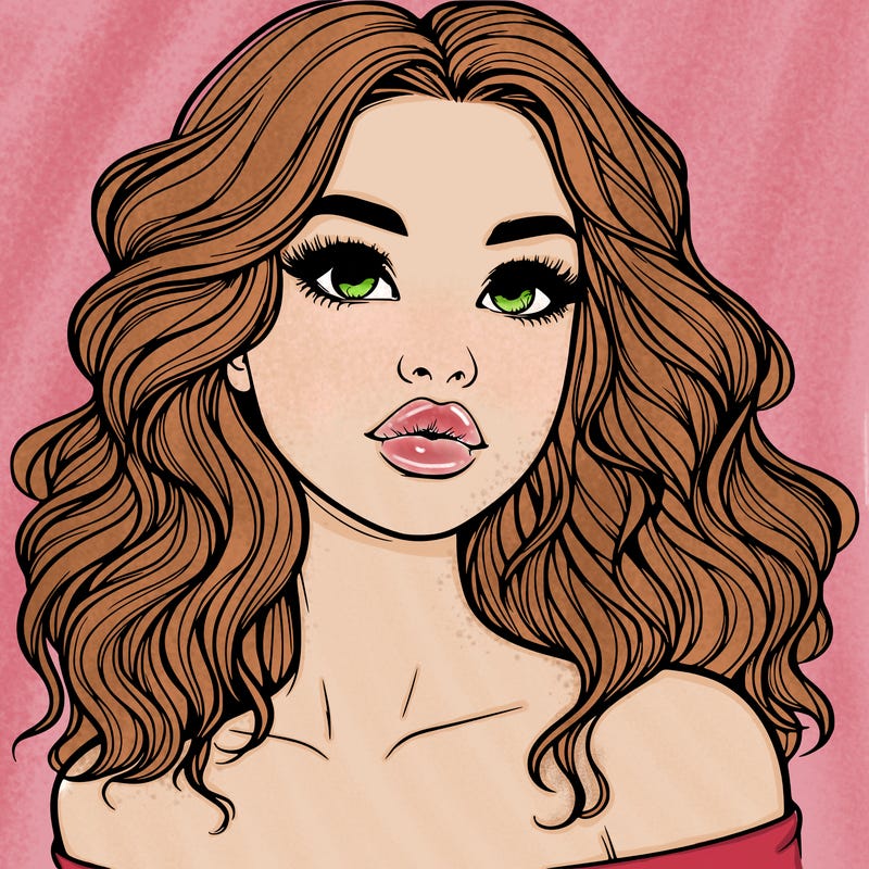 realistic girl with wavy hair and lips