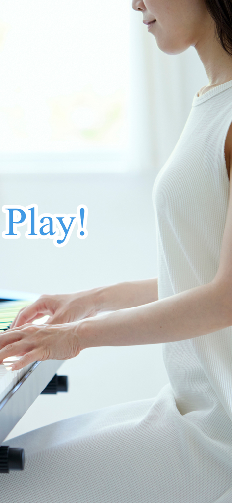 Canon Viewer - Sheet music - A woman playing the piano with a Play text overlay highlighting the digital sheet music feature