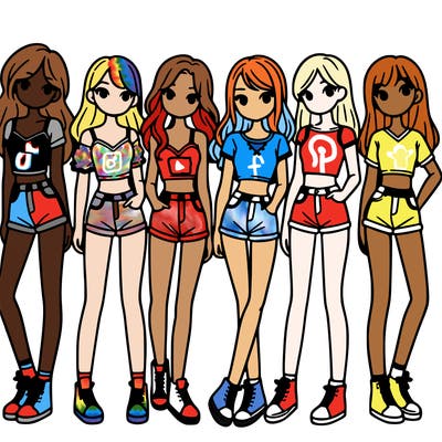 a group of girls wearing crop tops and shorts