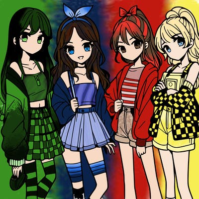 teen manga girls group of 4