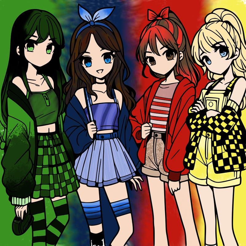 teen manga girls group of 4