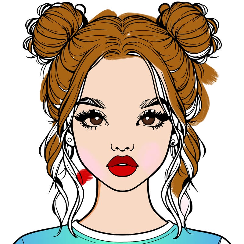 realistic girl with two buns in hair and lips