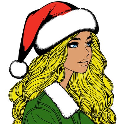 realistic girl in santa hat