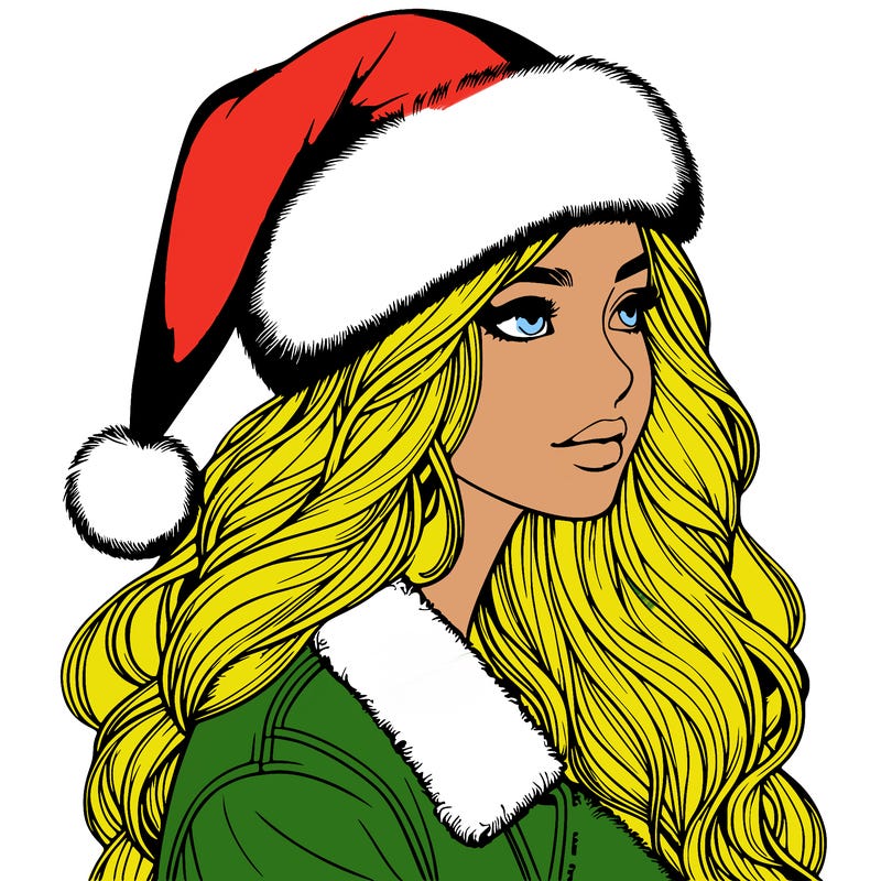 realistic girl in santa hat