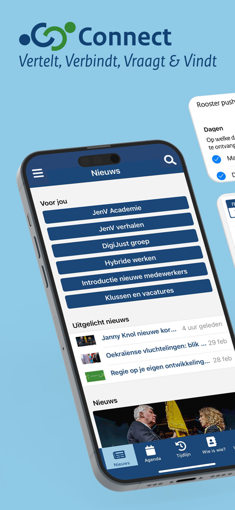 Connect Rijksapp - Connect Rijksapp mobile interface displaying internal news and departmental updates for Dutch government staff