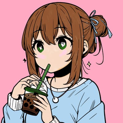 manga character drinking boba