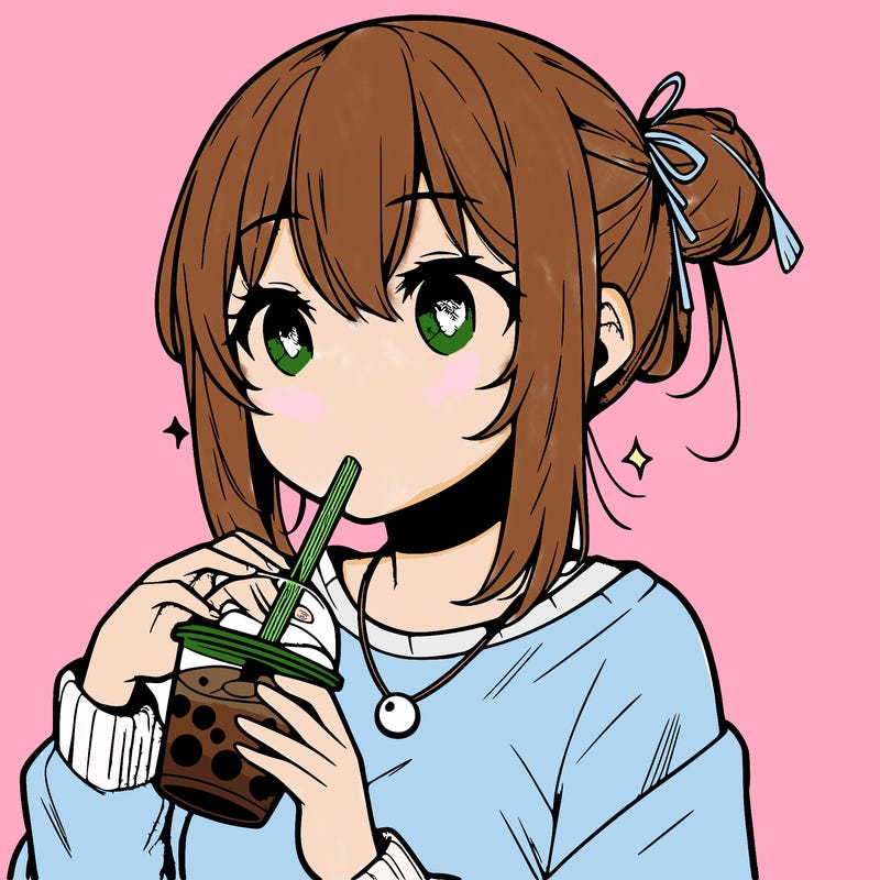 manga character drinking boba