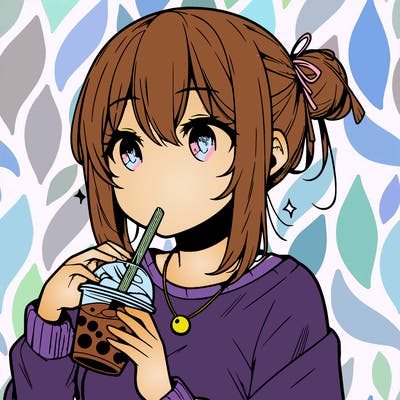 manga character drinking boba