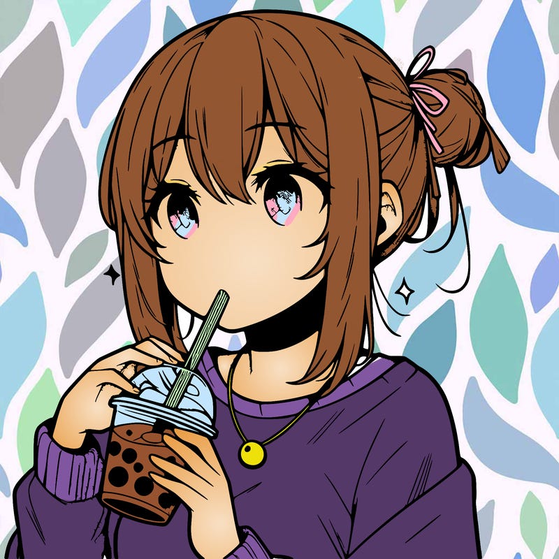 manga character drinking boba