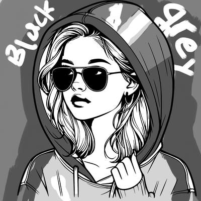 realistic teenage girl, wearing a hoodie and sunglasses