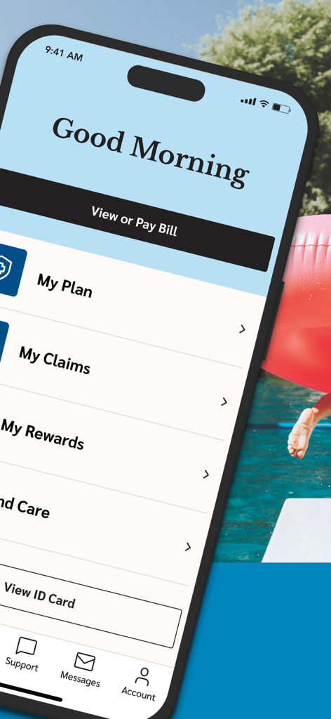 Dashboard der mobilen Florida Blue App mit Optionen zur Verwaltung der Krankenversicherung