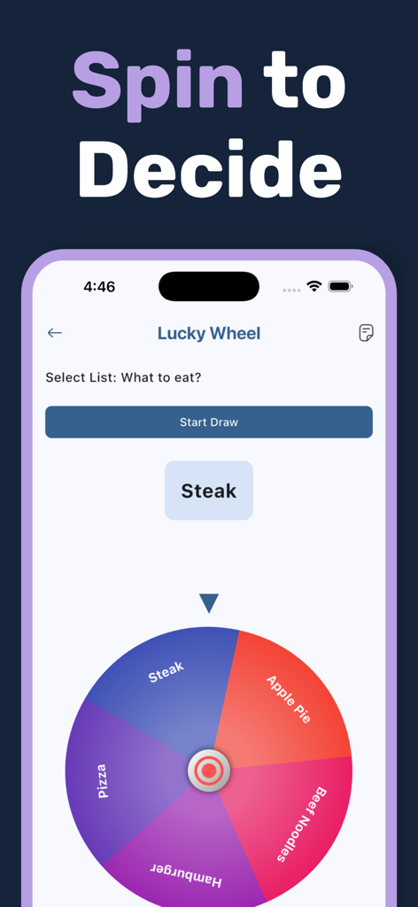 Randomizer2.0 - Interfaz de la función de ruleta de la suerte de Randomizer 2.0 para tomar decisiones sobre comida