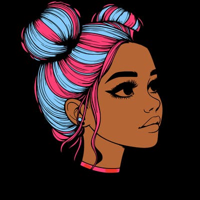 realistic girl with buns on the top of her head