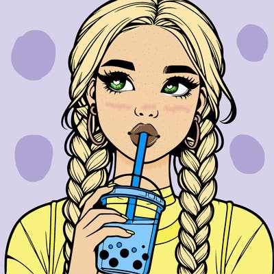 realistic girl with braided hair drinking boba
